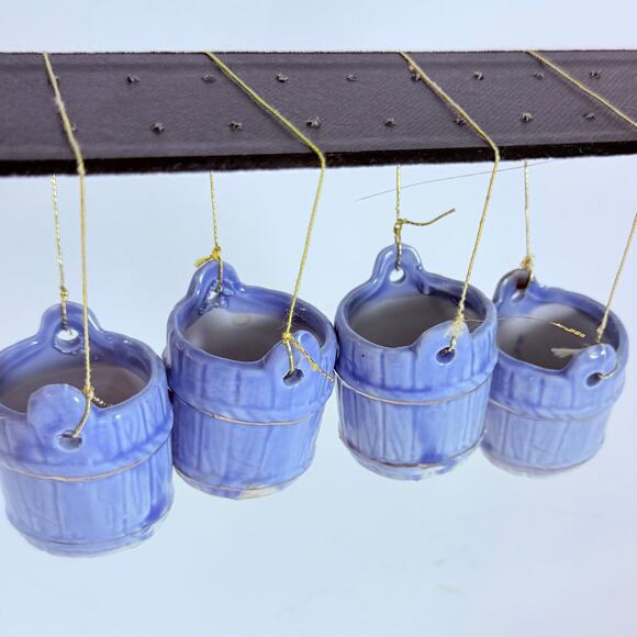 Vintage Blue Ceramic Bucket Ornaments Set of 4 – Mini 1" Hanging Pails - Picture 1 of 8